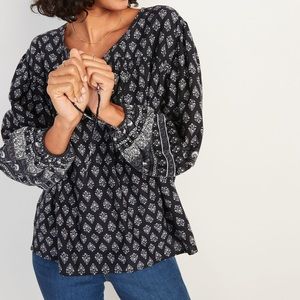Old Navy Split Neck Border Print Boho Blouse sz 3x